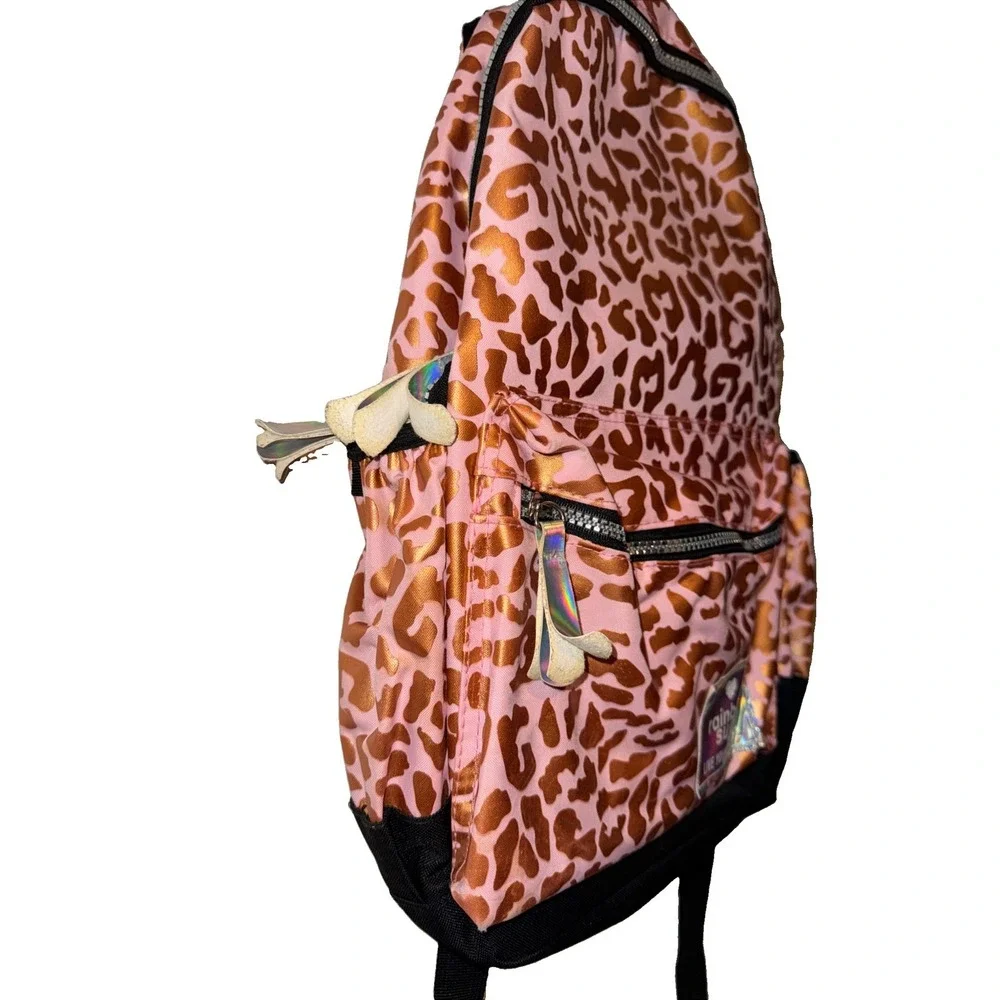 Rainbow Sugar Backpack Pink Metallic Leopard Print 16 X 11